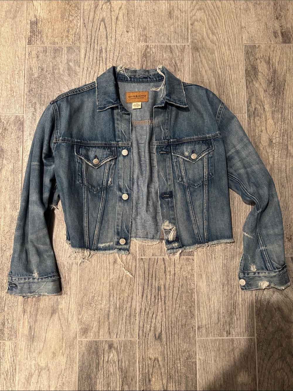 Denim & Supply Ralph Lauren Distressed Cropped Blue Jean Jacket
